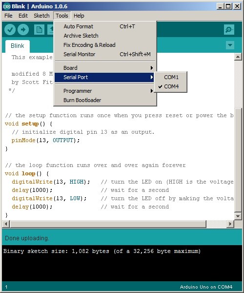 COM port on the Arduino IDE